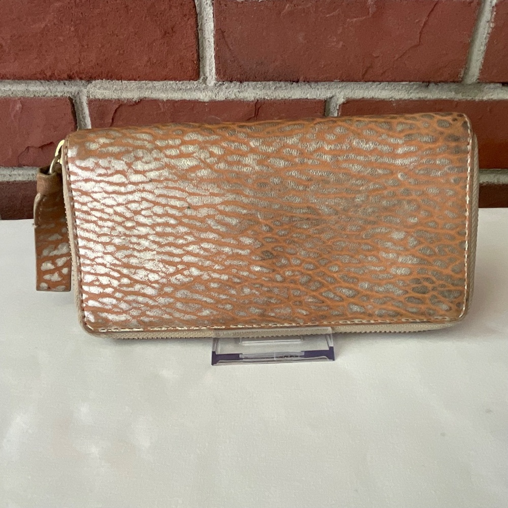 Givenchy ST1029 Zip Around Tan-Silver Leather Wallet Logo - Picture 2 of 16